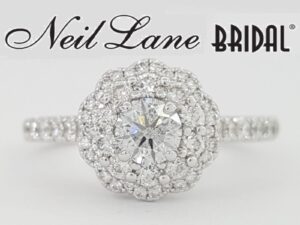 Neil Lane Round Diamond Double Halo 1 ct 14k White Gold Flower Engagement Ring