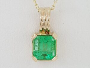 Columbian Green Emerald Cut Emerald Necklace 1.44 ct 14k Gold 18" GIA Minor Oil