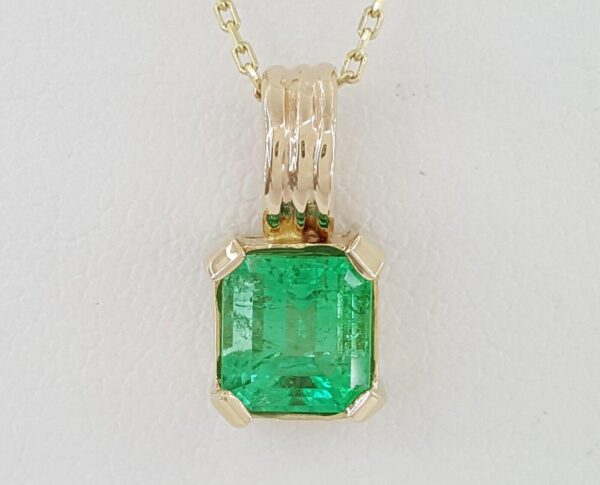 Columbian Green Emerald Cut Emerald Necklace 1.44 ct 14k Gold 18" GIA Minor Oil