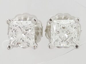 Leo Princess Brilliant Cut Natural Diamond Stud Earrings 1.4 ct 14K White Gold