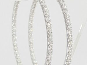 Diamond Inside Out Hoop Earrings 1.02 ct Natural Round Diamond 14k W Gold 33 mm