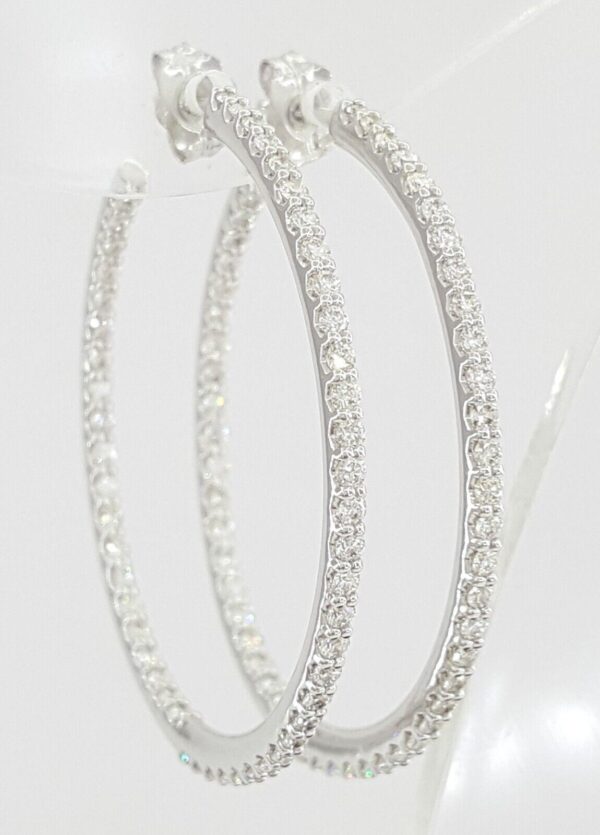 Diamond Inside Out Hoop Earrings 1.02 ct Natural Round Diamond 14k W Gold 33 mm