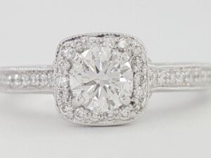 Natural Round Diamond Halo Engagement Ring 0.75 ct 14k White Gold