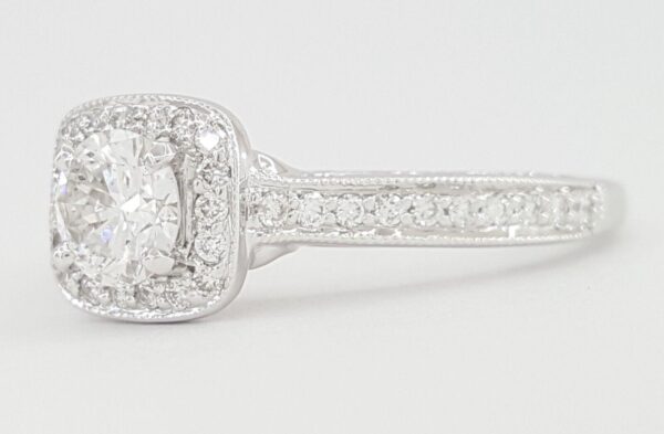 Natural Round Diamond Halo Engagement Ring 0.75 ct 14k White Gold