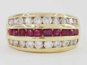 Round Ruby & Diamond 14k Yellow Gold Band Ring 1.2 ct 10mm