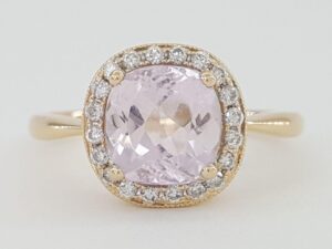 Cushion Cut Kunzite & Round Diamond 14K Rose Gold Halo Ring 1.7 ctw