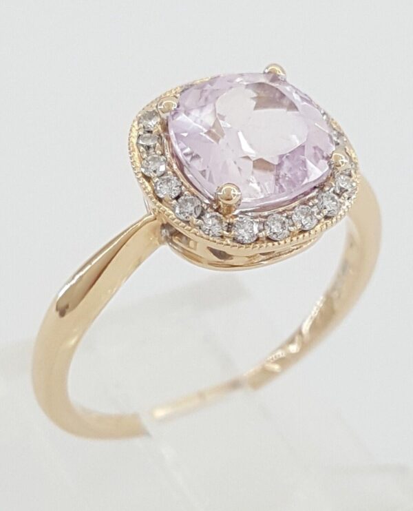 Cushion Cut Kunzite & Round Diamond 14K Rose Gold Halo Ring 1.7 ctw