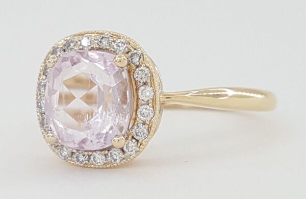 Cushion Cut Kunzite & Round Diamond 14K Rose Gold Halo Ring 1.7 ctw