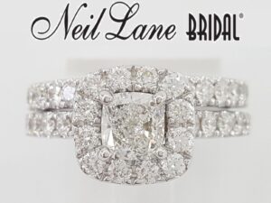 Neil Lane Cushion Diamond Halo Engagement Ring Set 14k W Gold 1.88 ct Rtl 7.4K