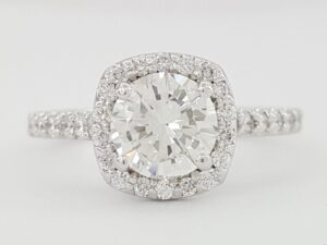 Round Brilliant Diamond 1.53 ct Halo Engagement Ring 18k White Gold Rtl 11.5k