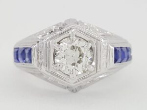 Antique Art Deco Old European Cut Diamond 1.14 ct Engagement Ring 14K White Gold