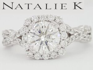 Natalie K Tolkowski Ideal Round Diamond Halo Crossover Engagement Ring 1.65 ct