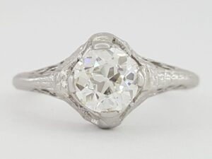 Art Deco Vintage Platinum Old European 0.88 ct Diamond Engagement Ring GIA