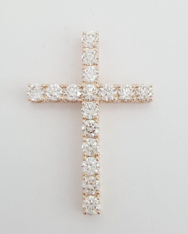 Round Brilliant Cut Diamond 2.72 ct Cross Pendant 14K Rose Gold 1.5"