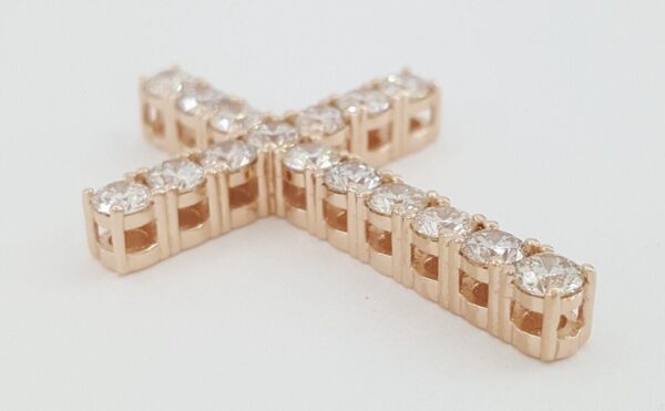 Round Brilliant Cut Diamond 2.72 ct Cross Pendant 14K Rose Gold 1.5"