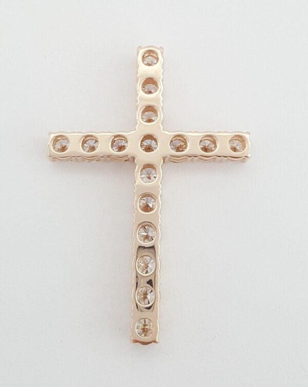 Round Brilliant Cut Diamond 2.72 ct Cross Pendant 14K Rose Gold 1.5"