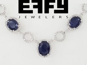 Effy Natural Oval Sapphire & Round Diamonds 10 ct 14k White Gold Halo Necklace