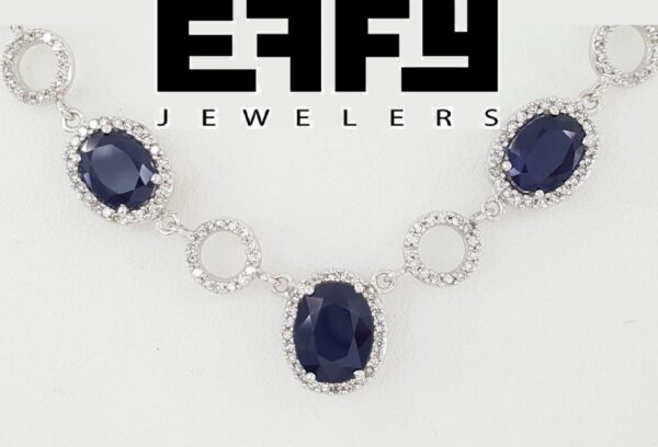 Effy Natural Oval Sapphire & Round Diamonds 10 ct 14k White Gold Halo Necklace