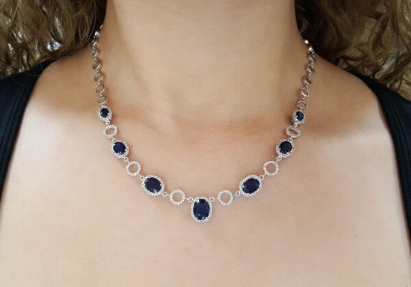 Effy Natural Oval Sapphire & Round Diamonds 10 ct 14k White Gold Halo Necklace