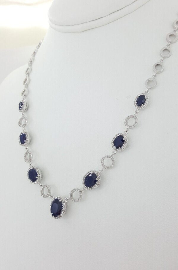 Effy Natural Oval Sapphire & Round Diamonds 10 ct 14k White Gold Halo Necklace