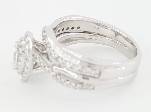 Pear Diamond Double Halo 1 ct Crossover 14k White Gold Engagement Ring Set