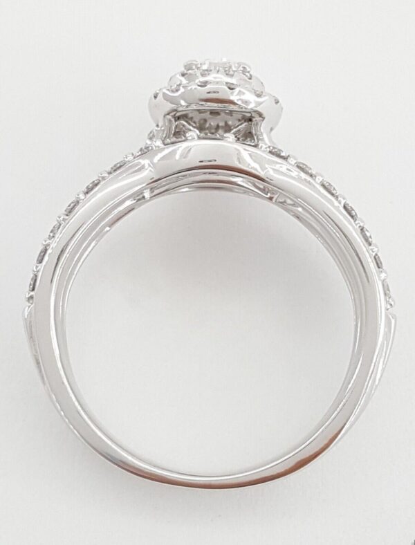 Pear Diamond Double Halo 1 ct Crossover 14k White Gold Engagement Ring Set