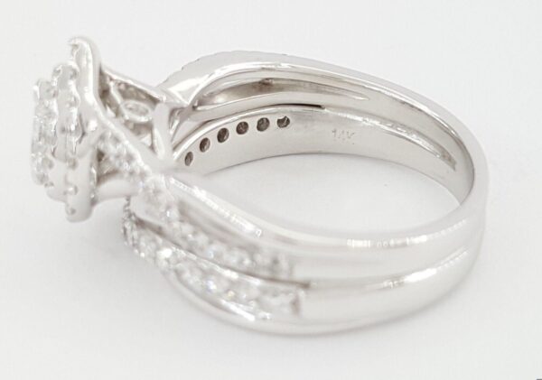 Pear Diamond Double Halo 1 ct Crossover 14k White Gold Engagement Ring Set