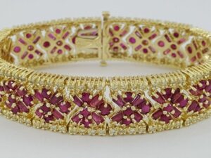 Diamond & Red Ruby Flower Tennis Bracelet 24.6 ct 53.8 Grams 7 1/8"