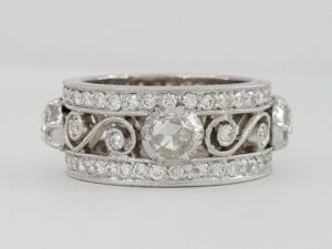 Cathy Carmendy Three-Row Rose Cut Diamond Platinum Scroll Eternity Ring 2.3ct