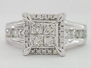 Invisible Princess Cut 1.38 ct Diamond Halo 14K White Gold Engagement Ring