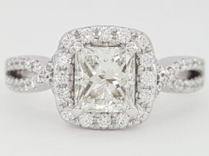 Princess Cut Crossover 1.62 ct Halo Engagement Ring H/VS2 14k WG Retail 12,500