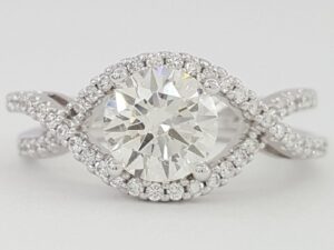 Round Diamond Crossover Engagement Ring 1.3 ct 14K White Gold Rtl 8,500