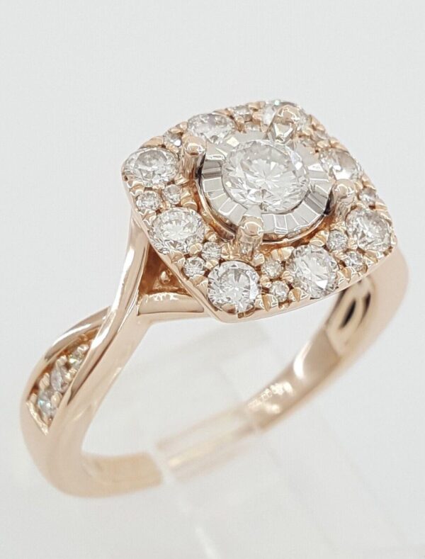 Round Diamond 0.95 ct Halo Crossover 14K Rose Gold Engagement Ring