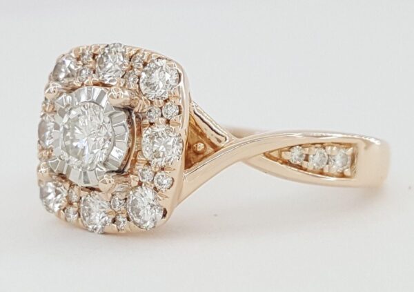 Round Diamond 0.95 ct Halo Crossover 14K Rose Gold Engagement Ring