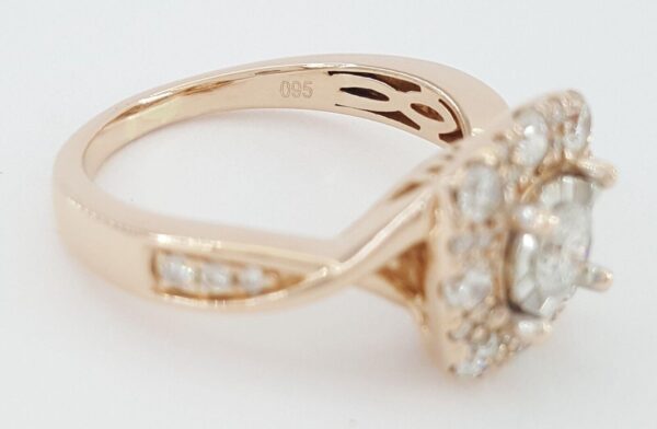 Round Diamond 0.95 ct Halo Crossover 14K Rose Gold Engagement Ring