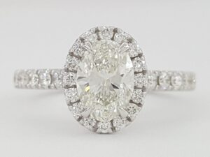 Oval Brilliant Cut Diamond Halo Engagement Ring 1.51 ct I/VS1 GIA 14k White Gold