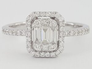 Baguette Cut Diamond 0.5 ct Halo 18k White Gold Engagement / Right Hand Ring