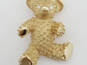 Vintage 14K Yellow Gold 0.06 ct Diamond Teddy Bear Brooch Pin 11.2 grams 35mm