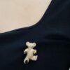 Vintage 14K Yellow Gold 0.06 ct Diamond Teddy Bear Brooch Pin 11.2 grams 35mm
