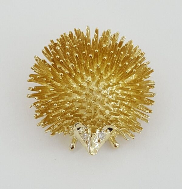 Vintage 14K Yellow Gold 0.06 ct Diamond Hedgehog Pin Brooch 13.5 grams 27mm