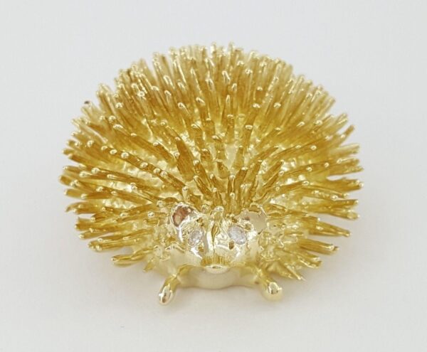 Vintage 14K Yellow Gold 0.06 ct Diamond Hedgehog Pin Brooch 13.5 grams 27mm