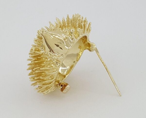 Vintage 14K Yellow Gold 0.06 ct Diamond Hedgehog Pin Brooch 13.5 grams 27mm