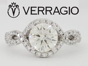 Verragio Round Brilliant Cut Halo Crossover 1.53 ct Diamond Engagement Ring 18K