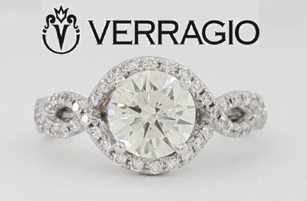 Verragio Round Brilliant Cut Halo Crossover 1.53 ct Diamond Engagement Ring 18K