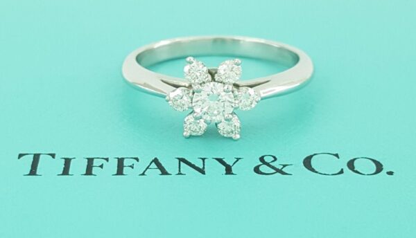 Tiffany & Co Flower Platinum 0.5 ct Round Brilliant Cut Diamond Ring Size 6