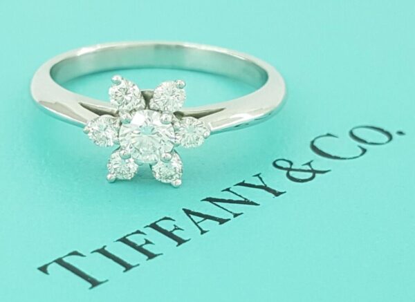 Tiffany & Co Flower Platinum 0.5 ct Round Brilliant Cut Diamond Ring Size 6