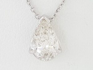 1 ct Pear Diamond Solitaire Pendant Necklace 14K White Gold GIA Adjustable 16-18