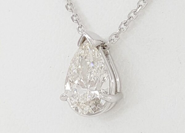 1 ct Pear Diamond Solitaire Pendant Necklace 14K White Gold GIA Adjustable 16-18