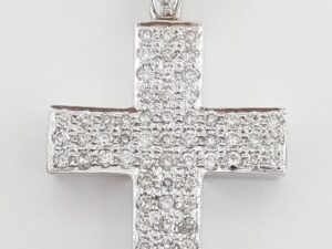 Round Brilliant Cut Diamond Cross Pendant 14k White Gold 1.76" 13 grams 2 ct