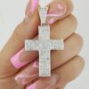 Round Brilliant Cut Diamond Cross Pendant 14k White Gold 1.76" 13 grams 2 ct